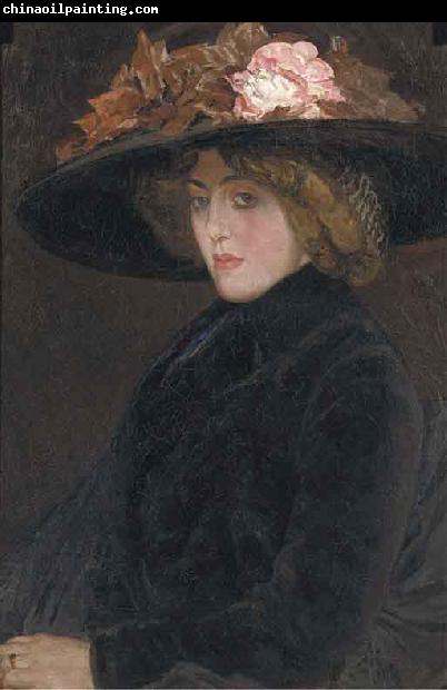 Leo Gestel Portrait of an elegant lady with a hat