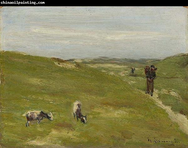 Max Liebermann Meadow with farmer and grazing goats