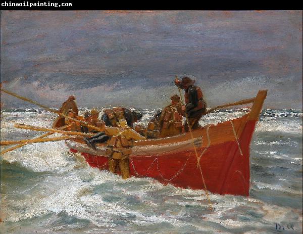 Michael Ancher The red rescue boat on its way out