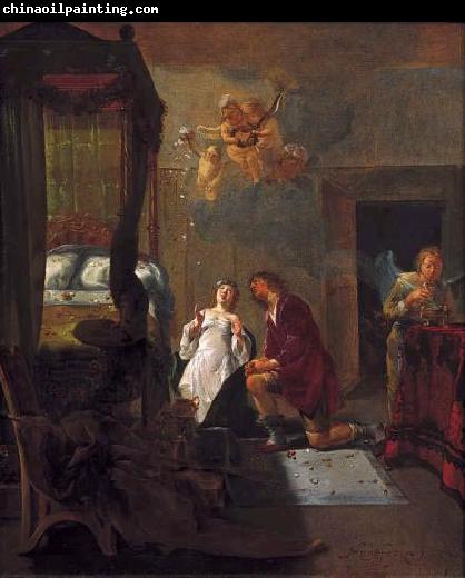 Nicolaes Knupfer Tobias and Sarah praying on their wedding night.