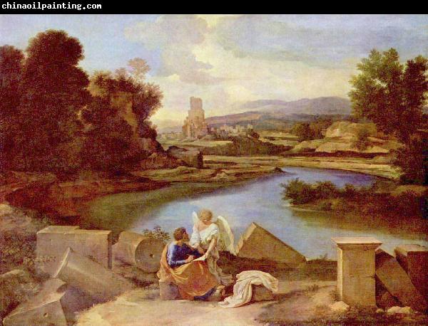 Nicolas Poussin Landschaft mit dem Hl. Matthaus