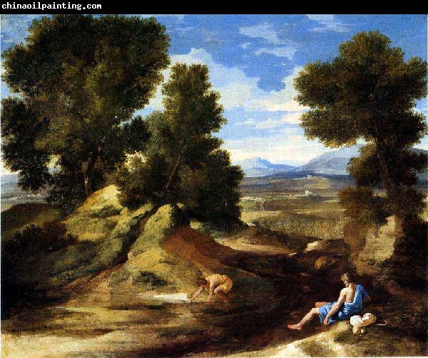 Nicolas Poussin Landscape with a Man Drinking or Landscape with a Man scooping Water from a Stream