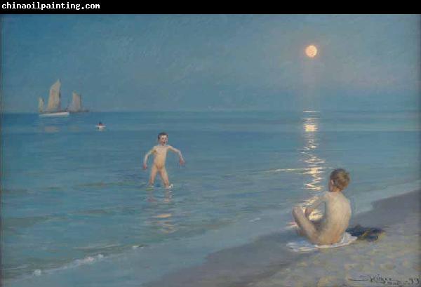 Peder Severin Kroyer Boys bathing on a summer evening at Skagen Beach