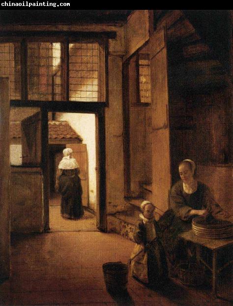 Pieter de Hooch Woman Peeling Vegetables in the Back Room of a Dutch House