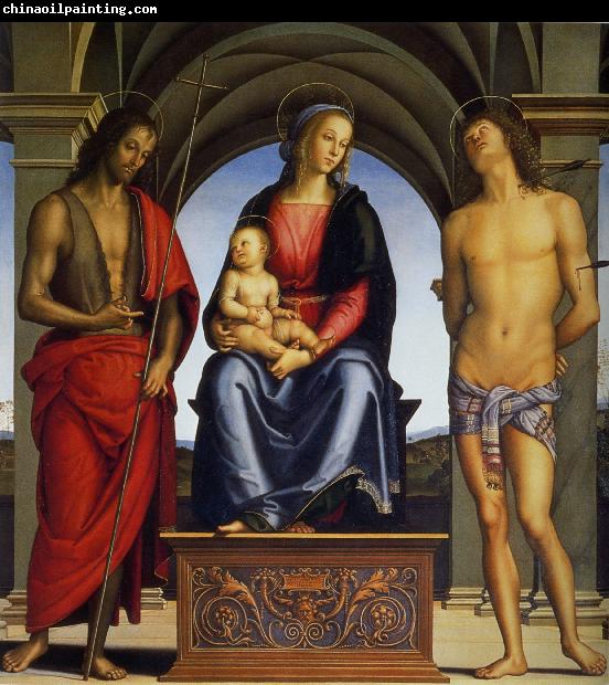 Pietro Perugino Madonna with Child Enthroned between Saints John the Baptist and Sebastian