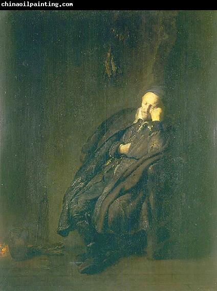 REMBRANDT Harmenszoon van Rijn An old man asleep by a fire