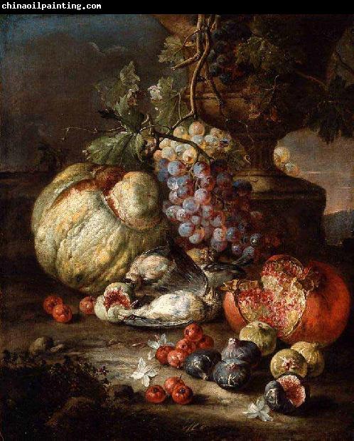 RUOPPOLO, Giovanni Battista Still Life with Fruit and Dead Birds in a Landscape