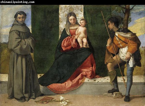 Titian La Virgen con el Nino, entre San Antonio de Padua y San Roque