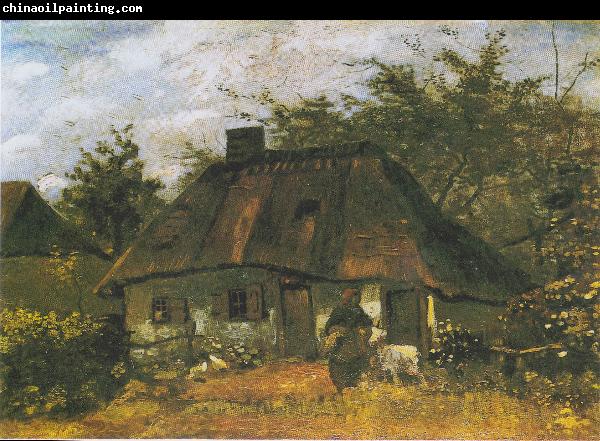 Vincent Van Gogh Farmhouse and Woman with Goat