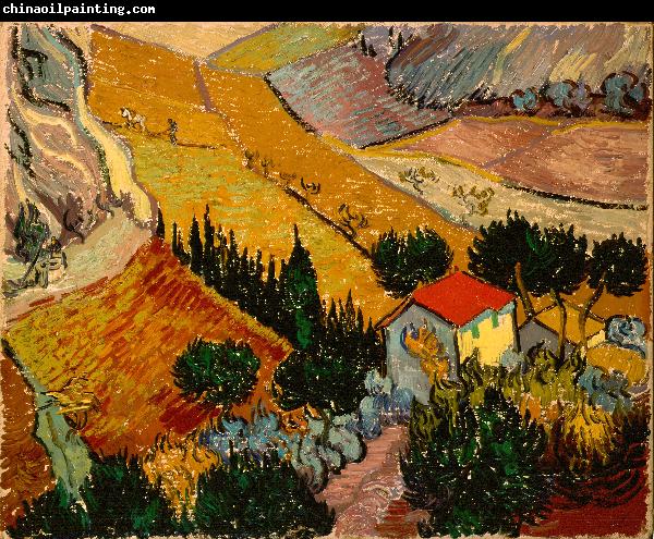 Vincent Van Gogh Landscape with House and Ploughman