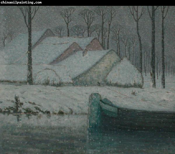 William Degouwe de Nuncques Snowy landscape with barge