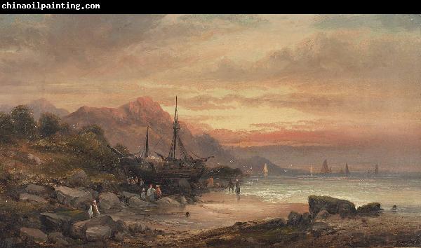 William Tomkins Coastal scene with islet and fishing folk