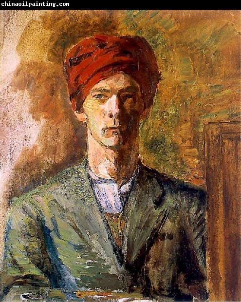 Zygmunt Waliszewski Self portrait in red headwear