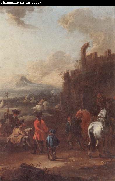 August Querfurt Cavalrymen before a hilltop town