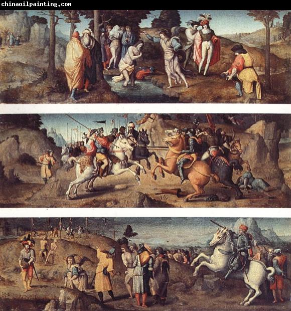 Bachiacca The Baptism of St.Acacius and Company St.Acacius Combats the Rebels with the Help of the Angels The Martyrdom of St.Acacius and Company