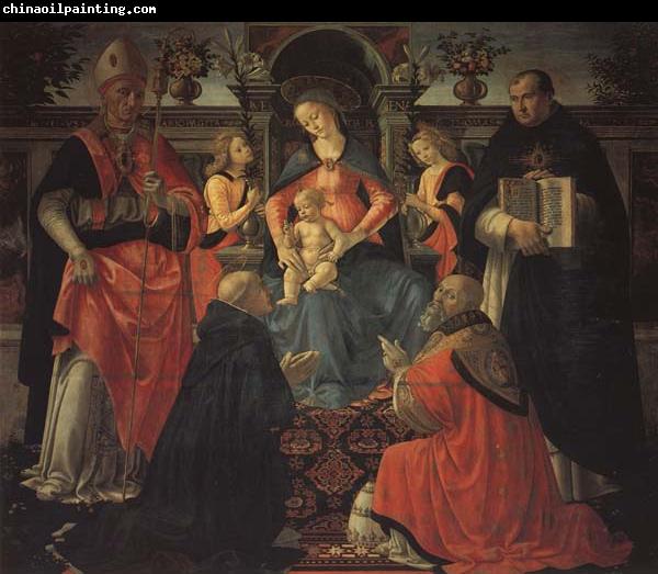 Domenicho Ghirlandaio Thronende Madonna mit den Heiligen Donysius Areopgita,Domenicus,Papst Clemens und Thomas von Aquin