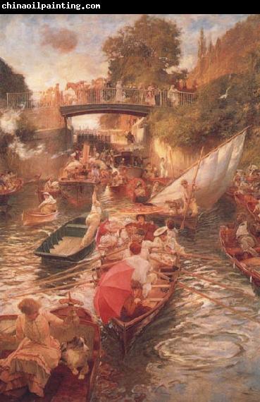 Edward john Gregory,RA.RI Boulter's Lock-Sunday Afternoon