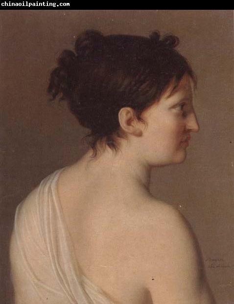Elise Bruyere Study of a young woman,half-length,in profile,wearing a white robe
