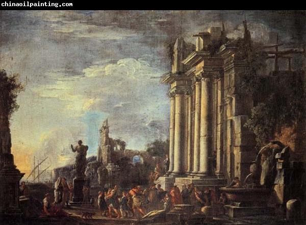 Giovanni Ghisolfi Landscape with Ruins and a Sacrificial Srene