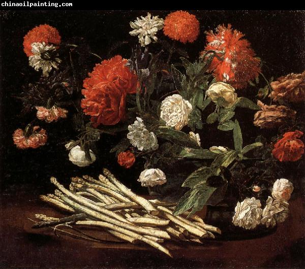 Giovanni Martinelli Still Life with Roses,Asparagus,Peonies,and Car-nations