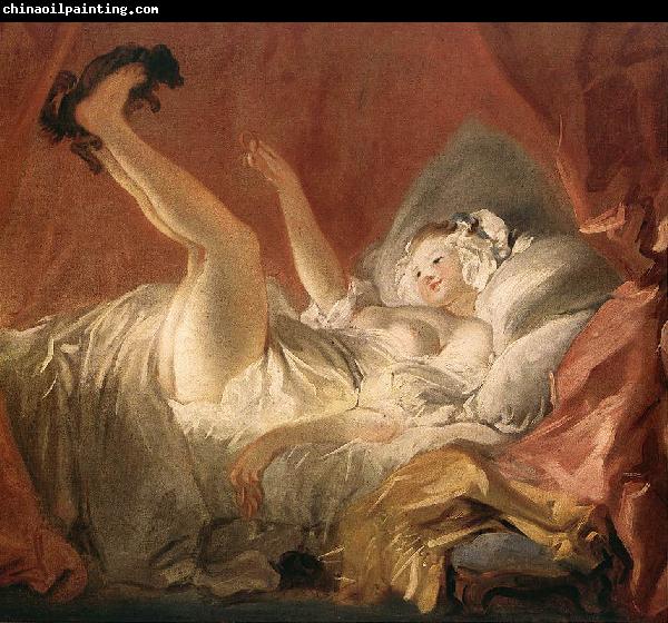 Jean Honore Fragonard Young Woman Playing with a Dog