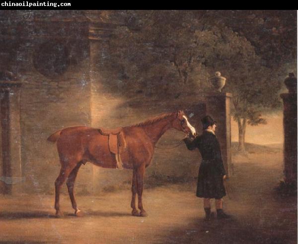 John Ferneley Mr Wombell's Hunter with a Groom in a Courtyard