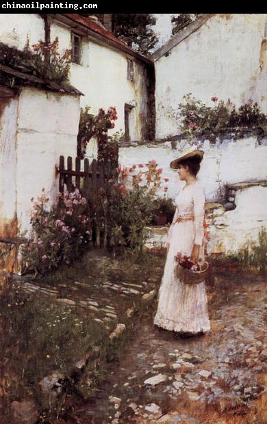 John William Waterhouse Gathering Flowers in a Devonshire Garden