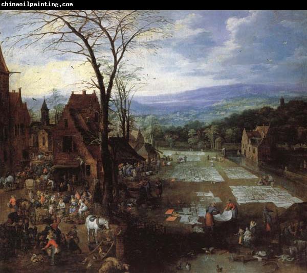 Joos de Momper A Flemish Market and Washing-Place