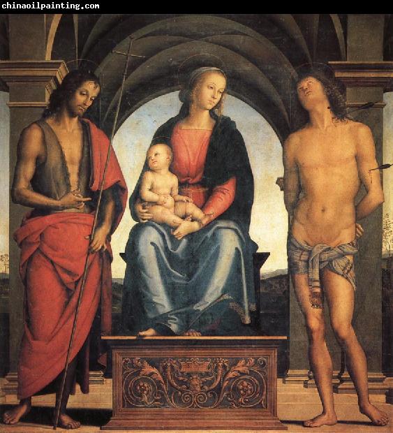 PERUGINO, Pietro Madonna and Child Enthroned with SS.John the Baptist and Sebastian