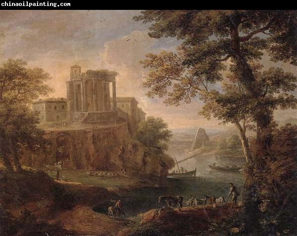 Paolo Anesi Rome,a view of tivoli with the temple of the temple of the tiburtine sibyl