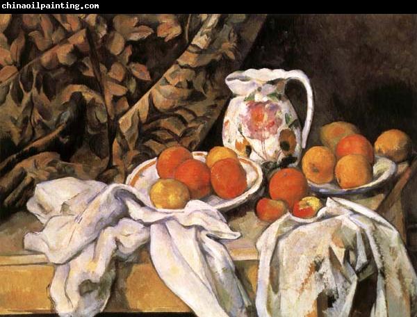 Paul Cezanne Nature morte avec rideau et pichet fleuri