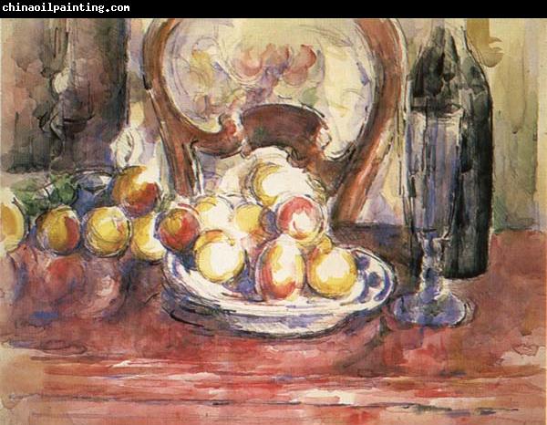 Paul Cezanne Nature morte,pommes,bouteille et dossier de chaise