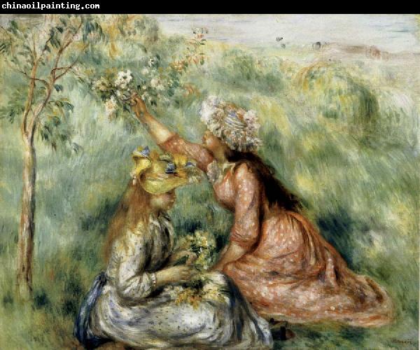 Pierre Renoir Girls Picking Flowers in a Meadow