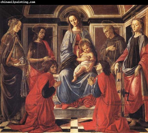 Sandro Botticelli The Madonna and Child Enthroned,with SS.Mary Magdalen,Catherine of Alexandria,John the Baptist,Francis,and Cosmas and Damian