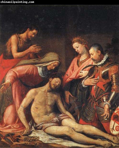 Santi Di Tito The Depostition from the Cross with the Virgin,SS.Johnt the Baptist and Catherine of Alexandria,and the Patron,Bal-dassarre Suarez