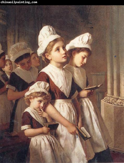 Sophie anderson Foundling Girls in their School Dresses at Prayer in the Chapel