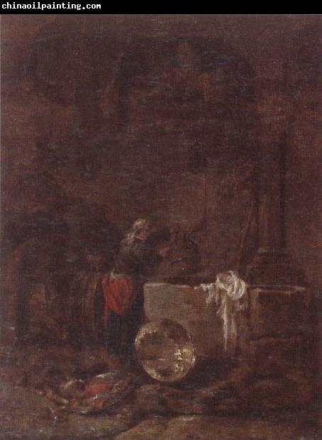 Willem Kalf A woman drawing water from a well under an arcade