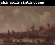 unknow artist A River landscape with ferries and other shipping,a church beyond