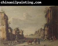 unknow artist A southern landscape with drovers and their cattle resting before a set of ruins