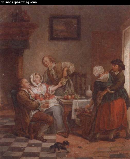 unknow artist An interior with figures drinking and eating fruit