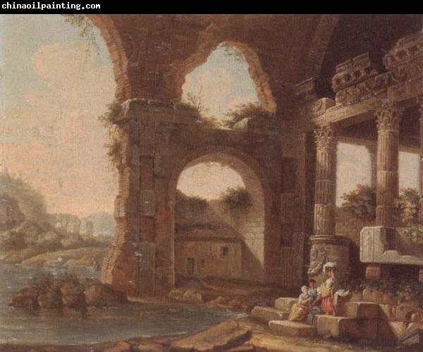 unknow artist An architectural capriccio with washerwomen by a river