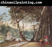 unknow artist A wooded landscape with a beggar kneeling before a cardinal