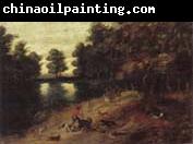 unknow artist A wooded landscape with a boar hunt