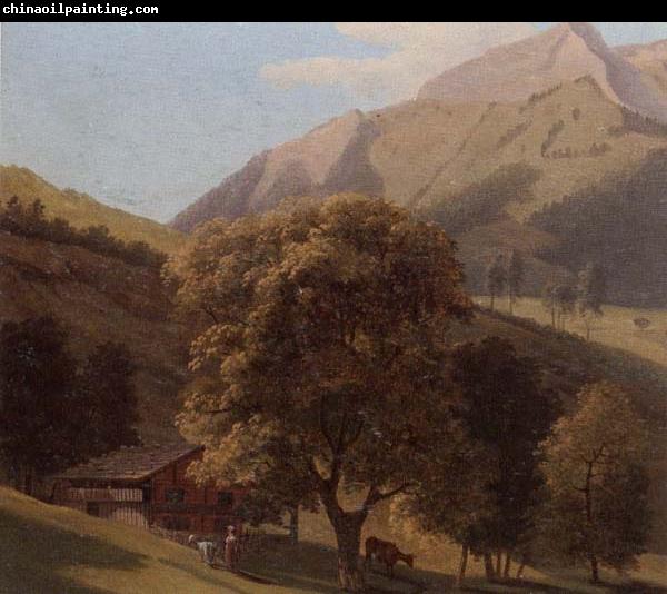 unknow artist A mountainous landscape with a maid before a chalet in a valley