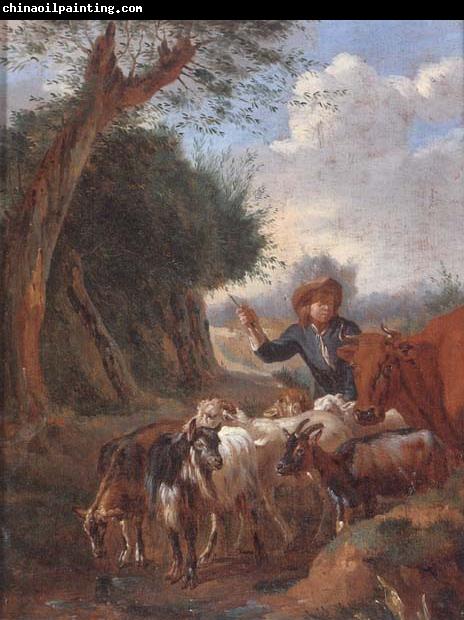 unknow artist A Young herder with cattle and goats in a landscape