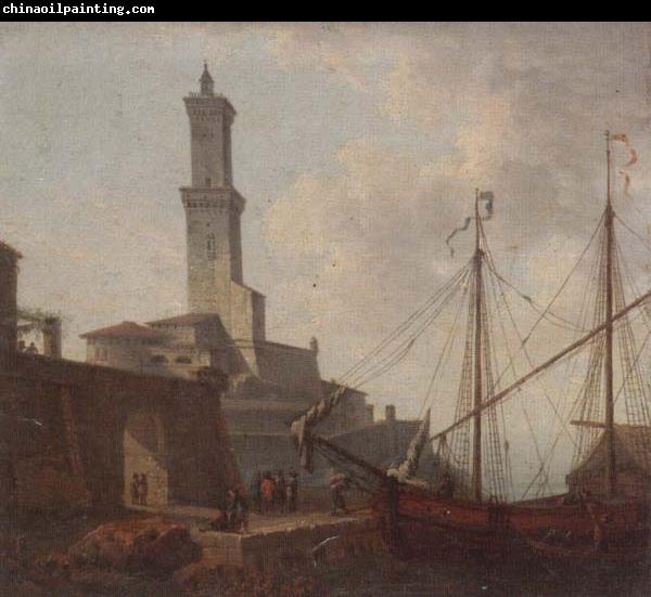 unknow artist A Port scene with figures loading a boat