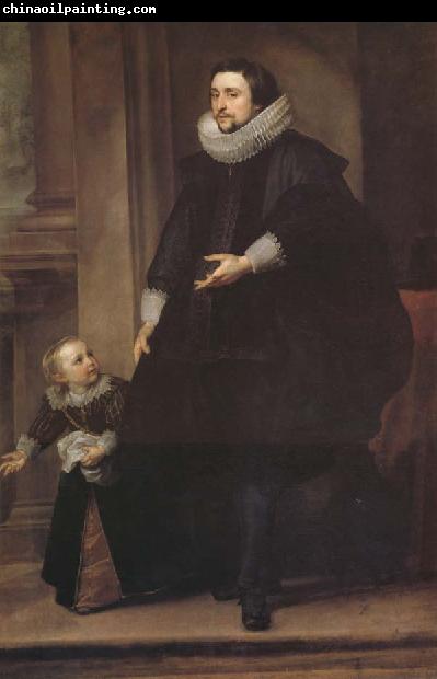 Anthony Van Dyck Portrait d'un homme de qualite et d'un enfant