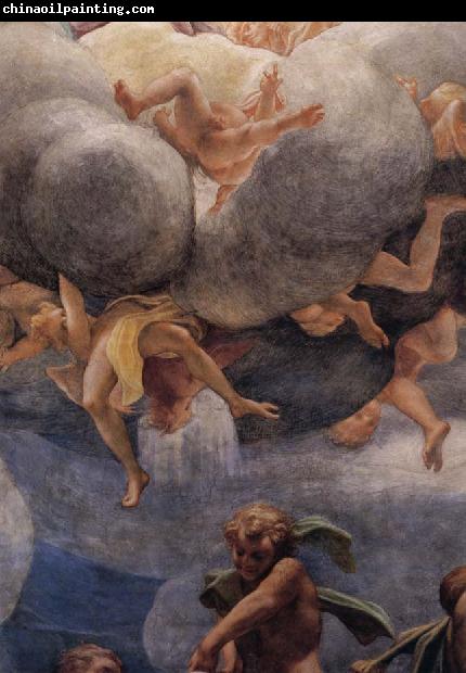 Correggio Assumption of the Virgin,details with Eve,angels,and putti