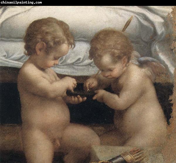 Correggio Danae,Detail of the two cupids