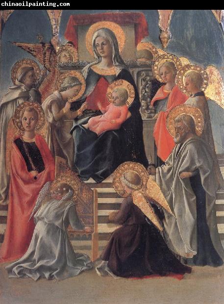 Fra Filippo Lippi Madonna and Child Enthroned with Angels,a Carmelite and other Saints